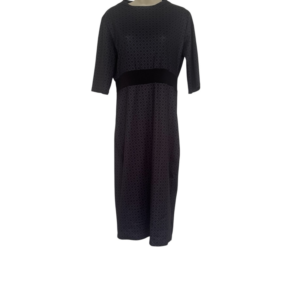 Fitted Black & Navy Patterned Midi Dress| Sz M
